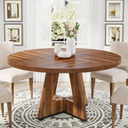Tribesigns 47 inch Round Dining Table Wood Kitchen Table for Dining Room, 47" Dinner Room Tables for 4-6, Farmhouse Accent Furniture with Wooden Tabletop and Cross Base, Black