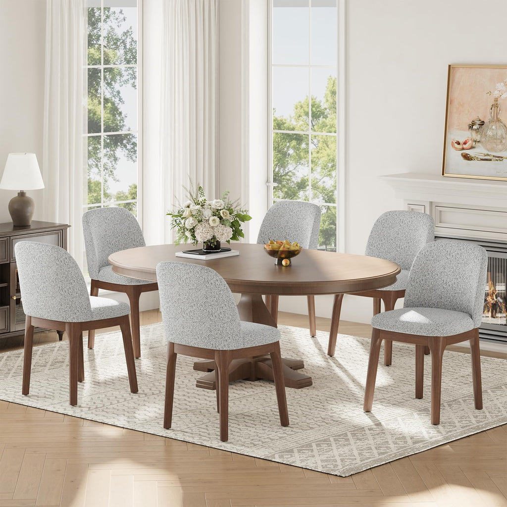 MALOL Wooden Dining Chairs Set of 6, Upholstered Kitchen & Dining Room Chairs with Thickened Wooden Legs, Farmhouse Side Chairs, Beige