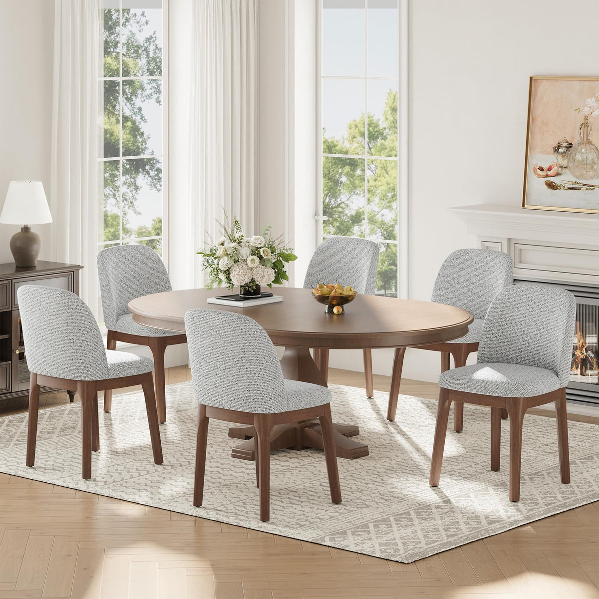 MALOL Wooden Dining Chairs Set of 6, Upholstered Kitchen & Dining Room Chairs with Thickened Wooden Legs, Farmhouse Side Chairs, Beige