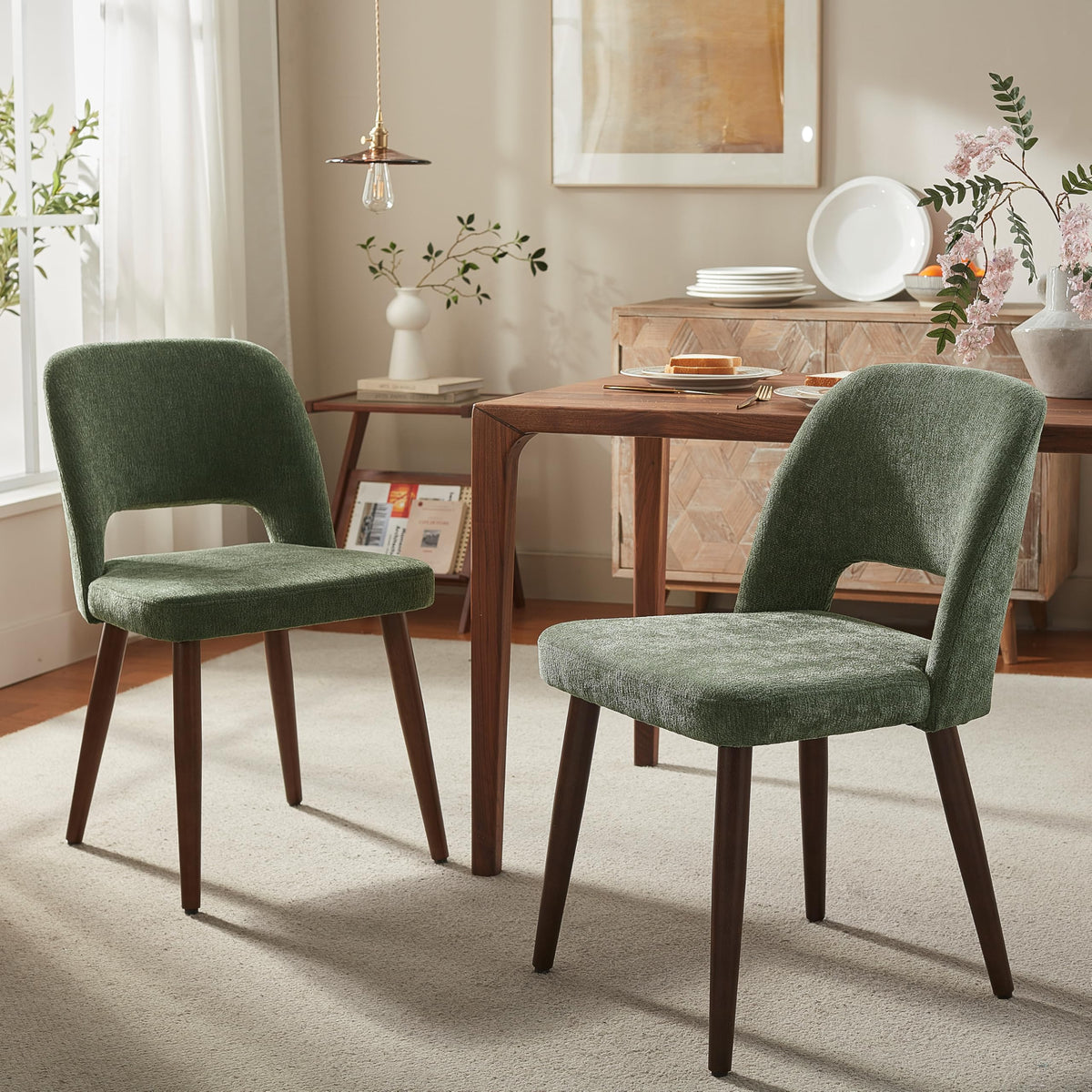 Usaint Wooden Dining Chairs Set of 4, Fabric Dining Room Chairs, Green