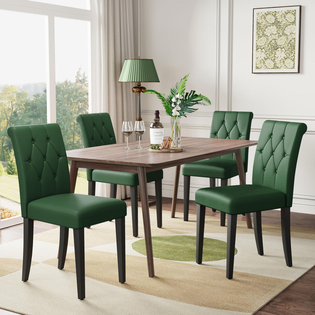 Welzona Upholstered Dining Chairs Set of 4, Button Tufted Parsons Dining Chair with Solid Wood Legs, Modern Fabric Side Chair for Dining Room/Kitchen/Restaurant/Hotel- Black