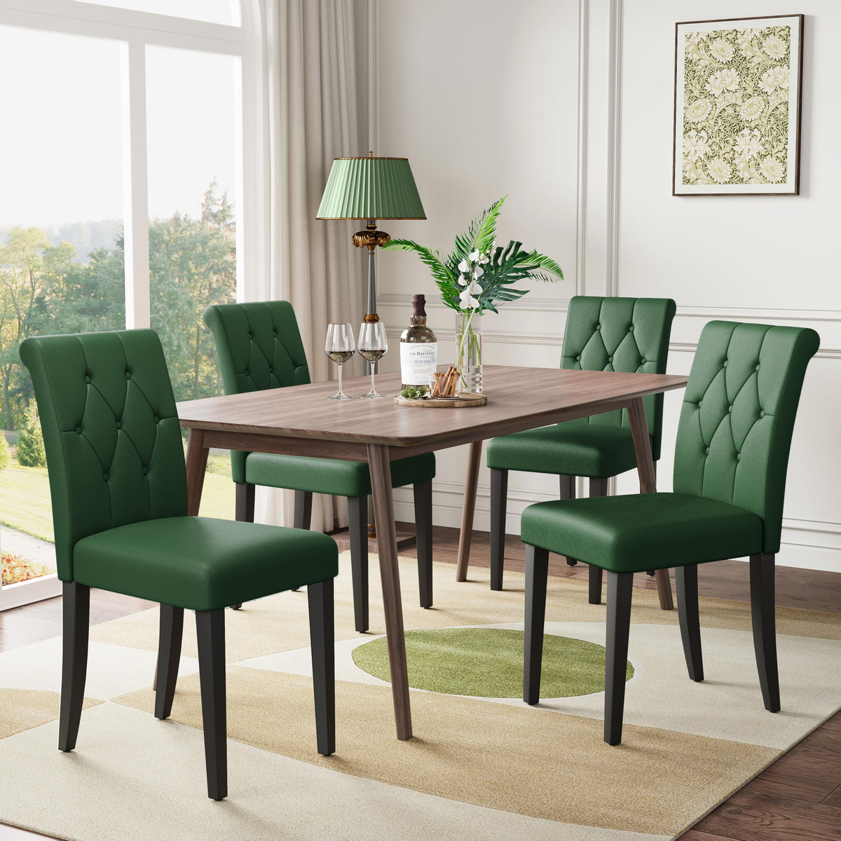 Welzona Upholstered Dining Chairs Set of 4, Button Tufted Parsons Dining Chair with Solid Wood Legs, Modern Fabric Side Chair for Dining Room/Kitchen/Restaurant/Hotel- Black