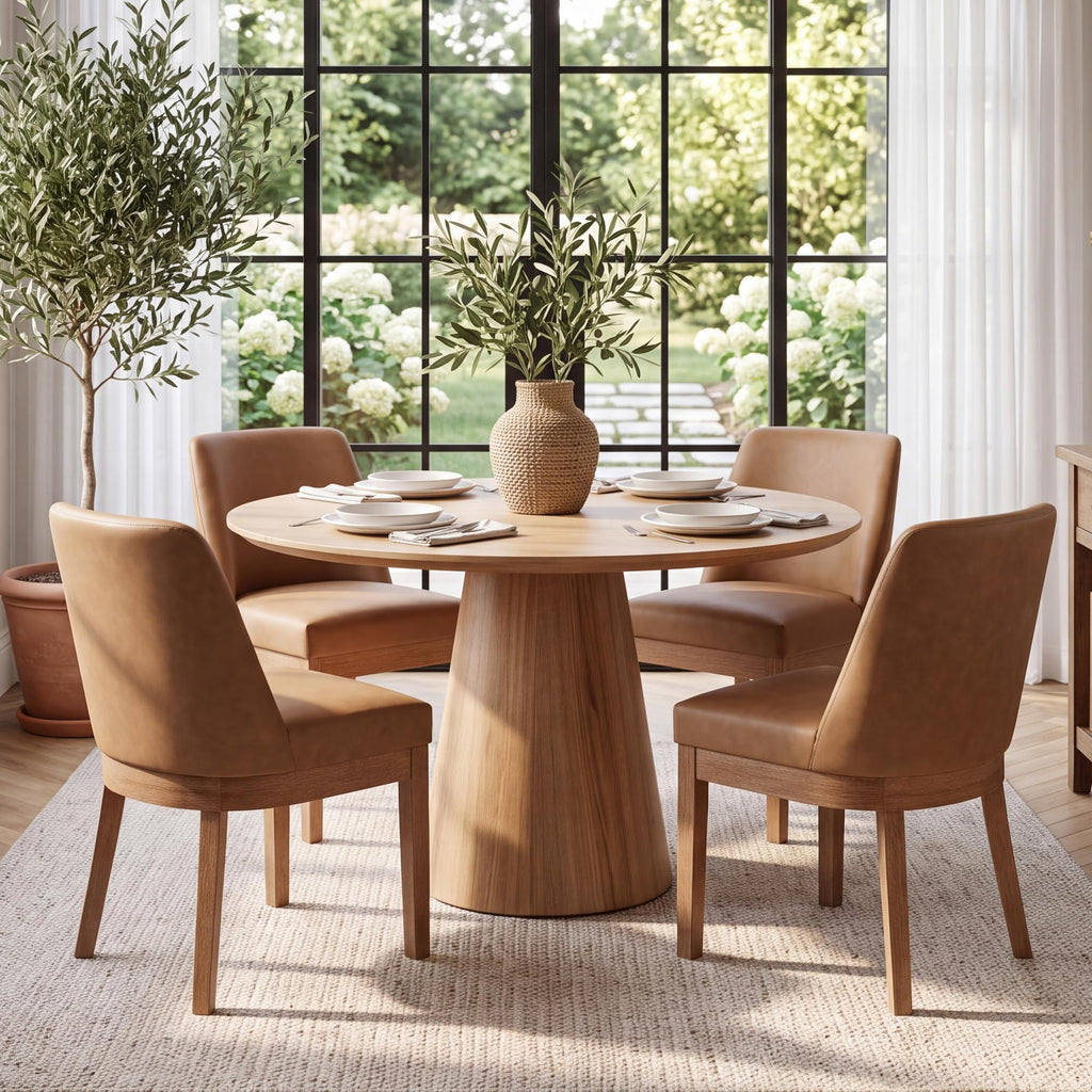 HNY Modern Dining Chairs Set of 6 with Comfortable Back Support, Farmhouse Soft Linen Upholstered Kitchen Dining Room Chairs with Solid Wood Legs, Armless Accent Side Chairs for Living Room, Beige