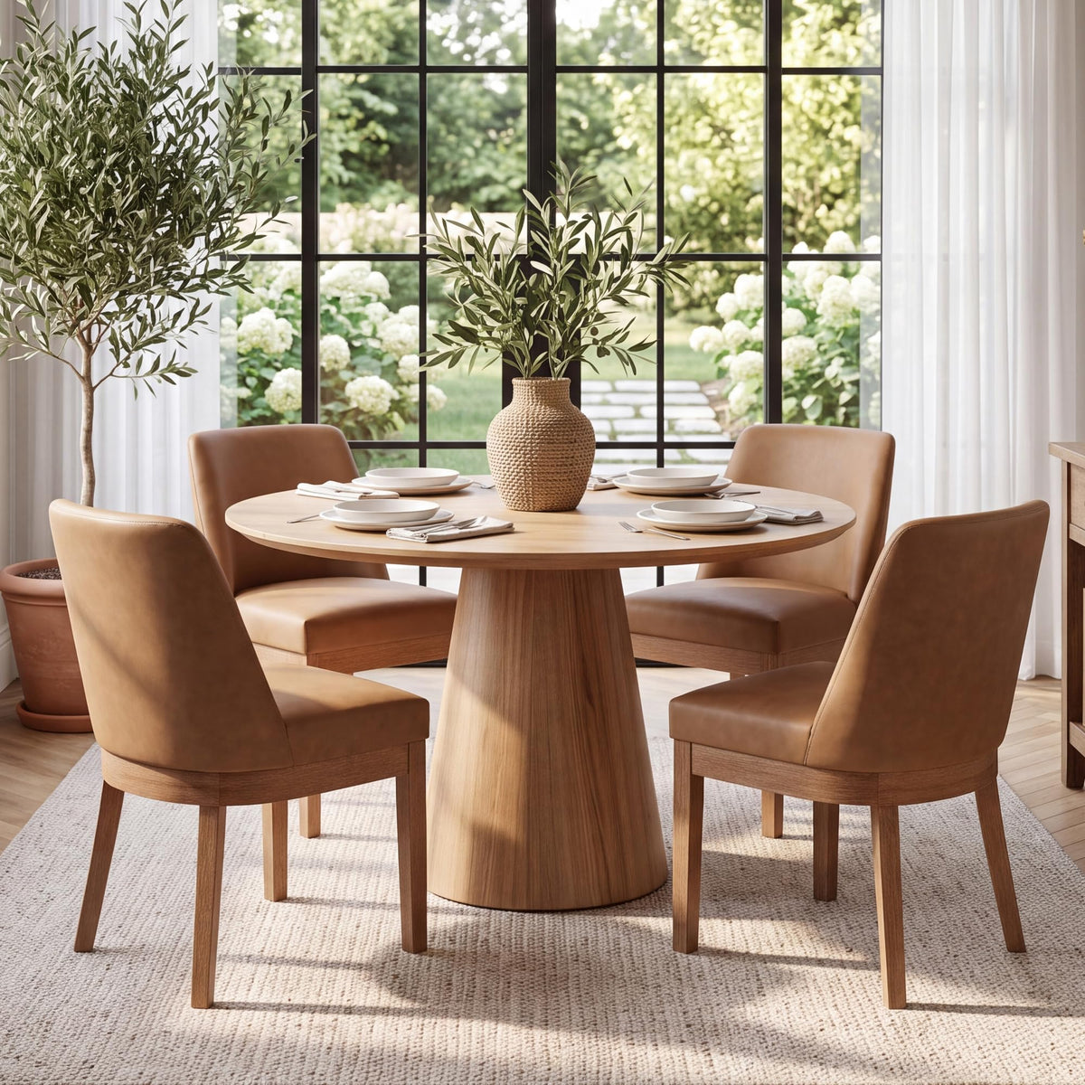 HNY Modern Dining Chairs Set of 6 with Comfortable Back Support, Farmhouse Soft Linen Upholstered Kitchen Dining Room Chairs with Solid Wood Legs, Armless Accent Side Chairs for Living Room, Beige