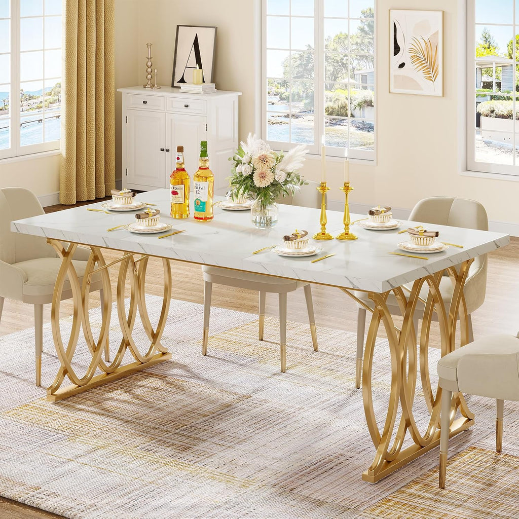 Tribesigns 63" Dining Table for 4 to 6, White and Gold Kitchen Table