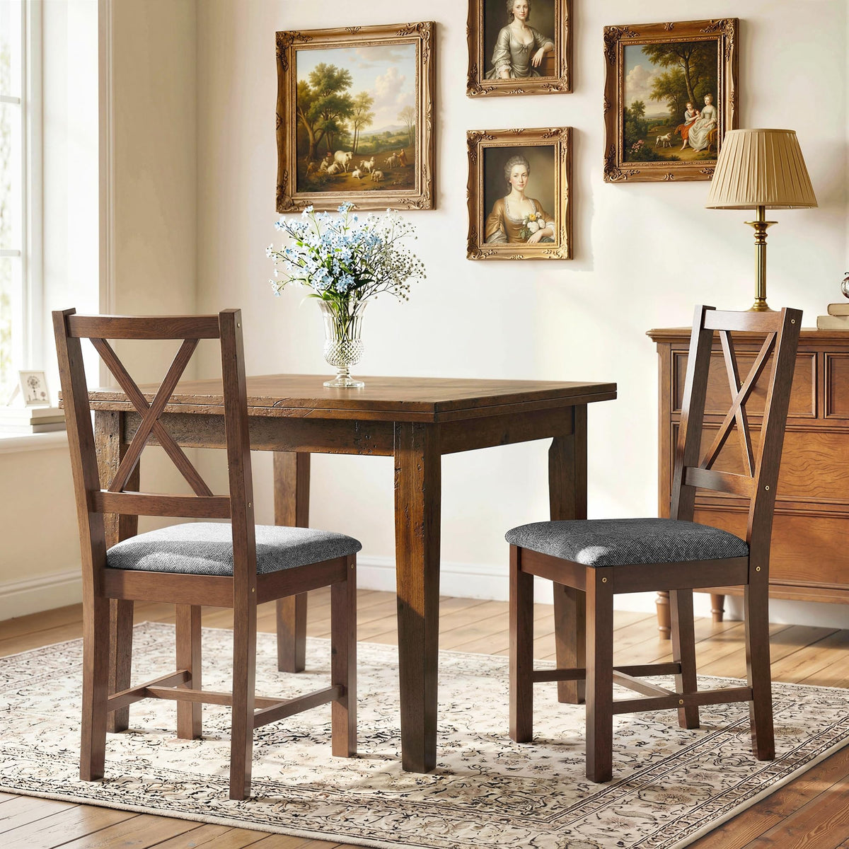 HOMCOM Wooden Dining Chairs Set of 2 with Slat Back, Farmhouse, Walnut