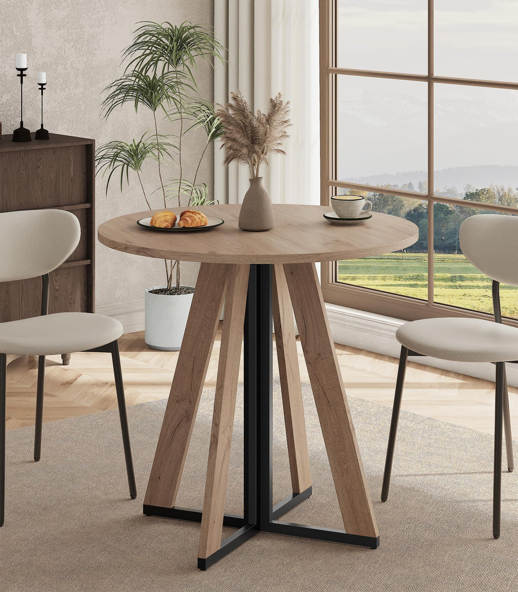 MECHYIN 42 inch Round Dining Table for 4, Farmhouse Kitchen Table, Round Dining Room Table with Metal Legs for Small Spaces & Apartment, Space-Saving Circle Wood Dinner Table, Walnut