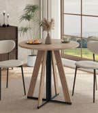 MECHYIN 42 inch Round Dining Table for 4, Farmhouse Kitchen Table, Round Dining Room Table with Metal Legs for Small Spaces & Apartment, Space-Saving Circle Wood Dinner Table, Walnut