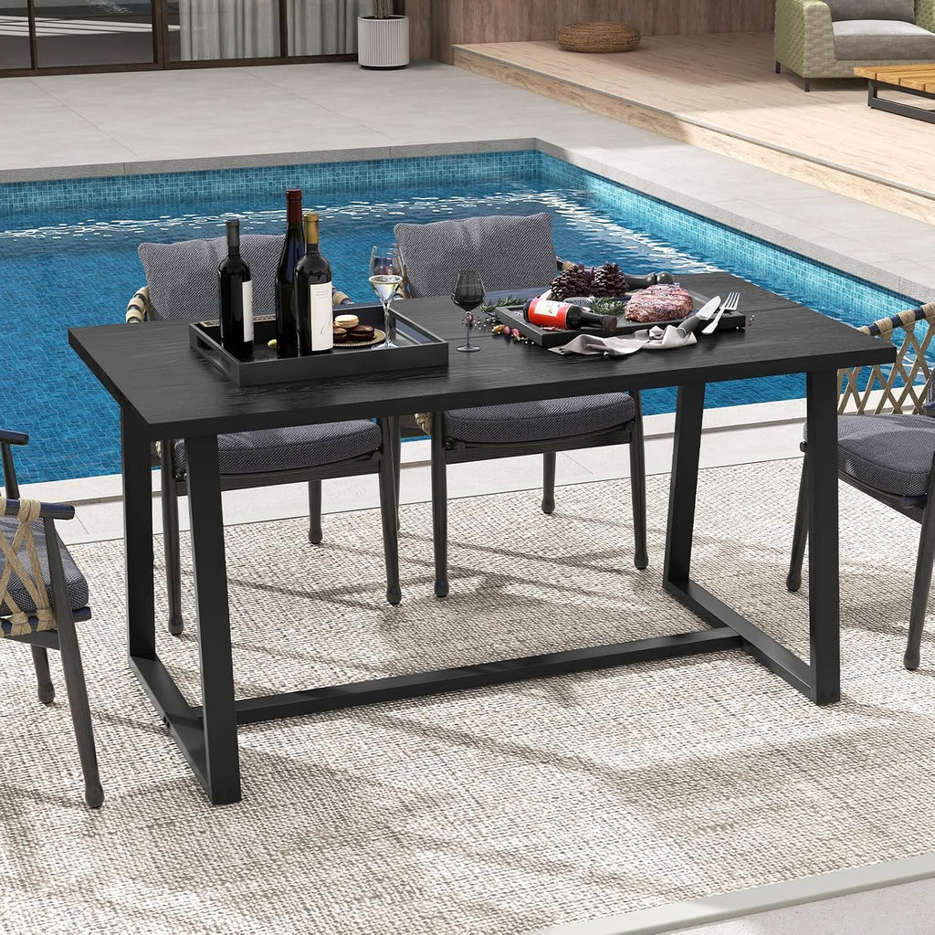 GIANTEX 63" Large Dining Table for 4-6, Mid-Century Kitchen Table w/Heavy-Duty Metal Frame & Anti-Slip Foot Pads, Rectangular Dinner Table for Dining Room Living Room (Rectangular, Black)