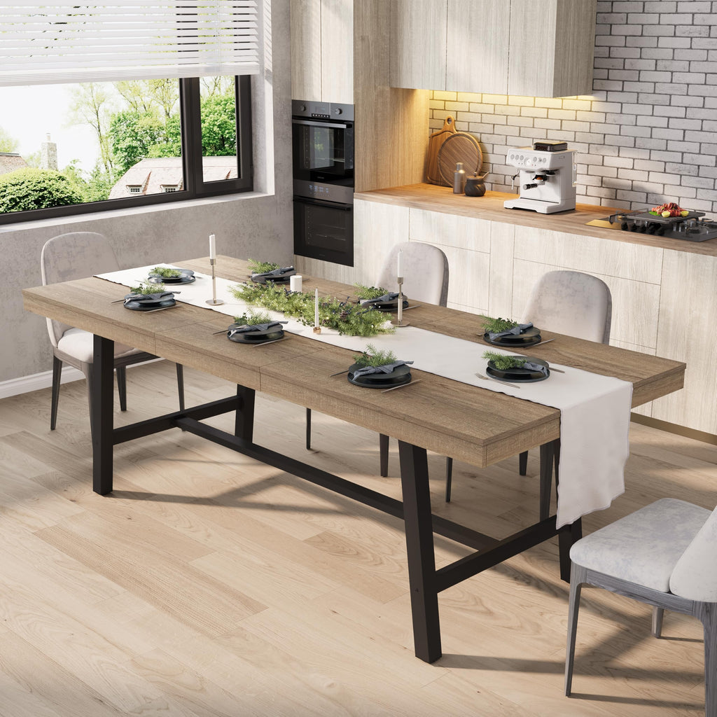 GarveeHome Industrial Dining Table for 6-8 People, 70.87" Long Large Kitchen Table with Sturdy Metal Frame, Rectangular Counter for Dinner, Kitchen, Dining Room (Natural, 71" Non-extendable)