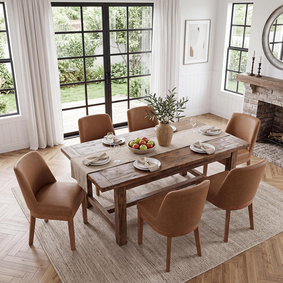HNY Modern Dining Chairs Set of 6 with Comfortable Back Support, Farmhouse Soft Linen Upholstered Kitchen Dining Room Chairs with Solid Wood Legs, Armless Accent Side Chairs for Living Room, Beige