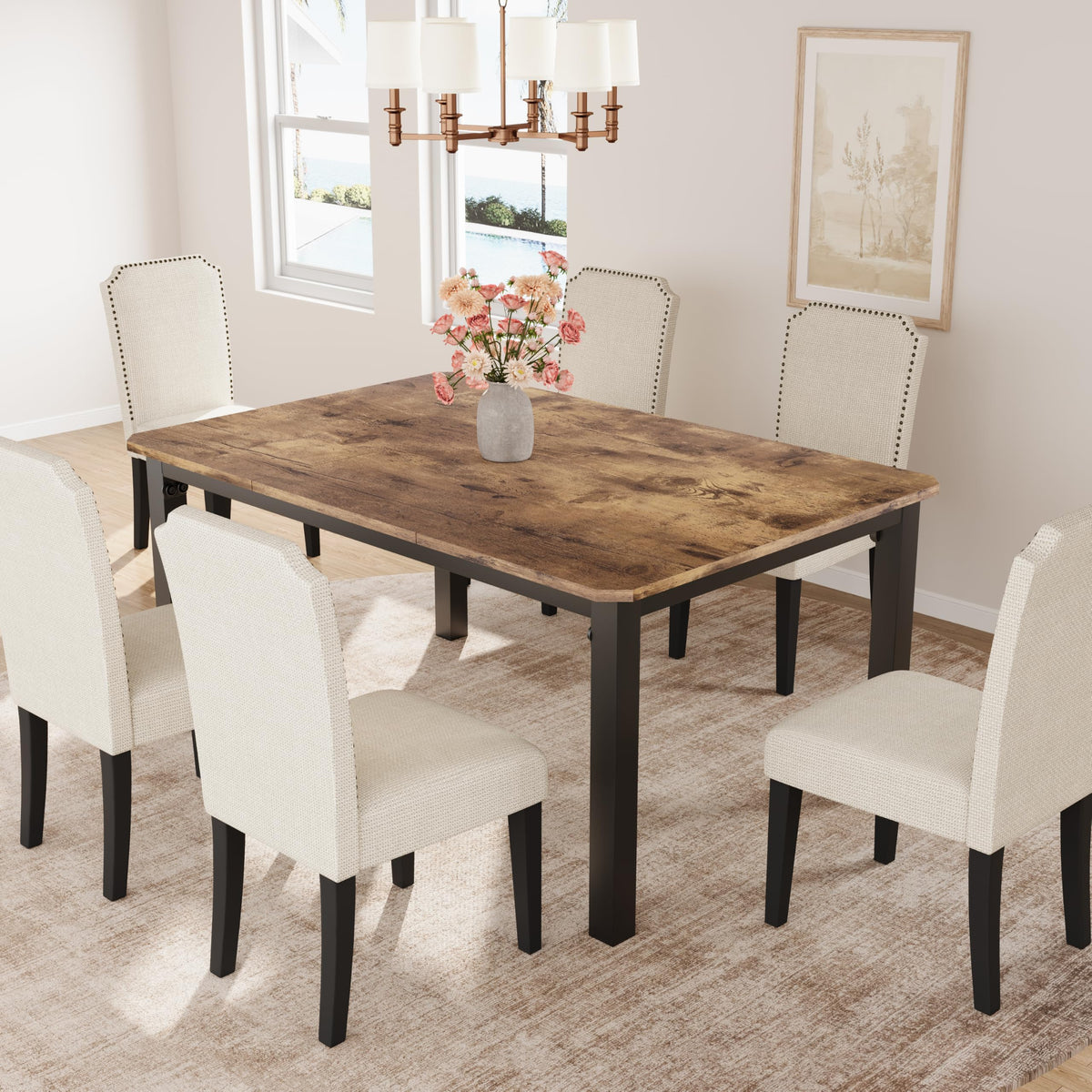 GarveeHome Industrial Dining Table for 6-8 People, 78.7" Long Kitchen Table with Sturdy Metal Frame & Seats 6 Rectangular Counter for Dinner, Kitchen (Only Table)