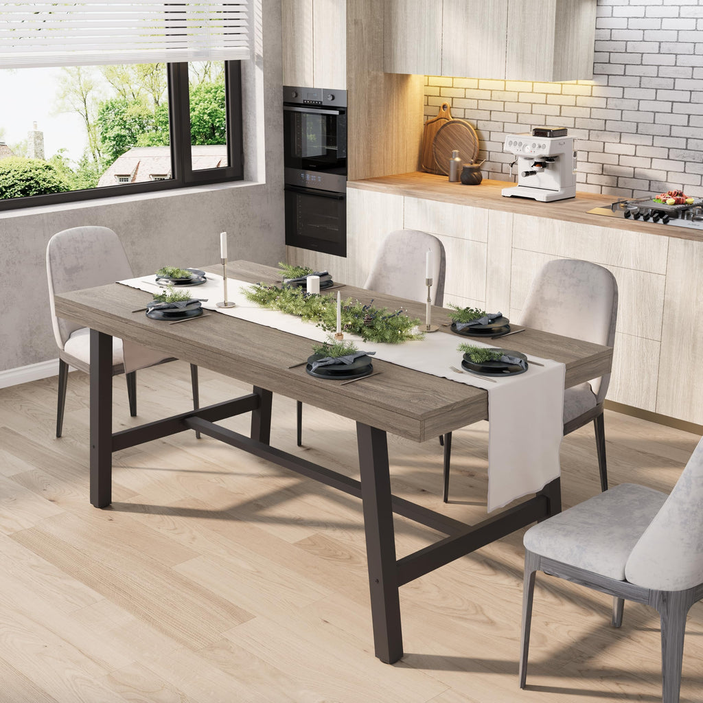 GarveeHome Industrial Dining Table for 6-8 People, 70.87" Long Large Kitchen Table with Sturdy Metal Frame, Rectangular Counter for Dinner, Kitchen, Dining Room (Natural, 71" Non-extendable)