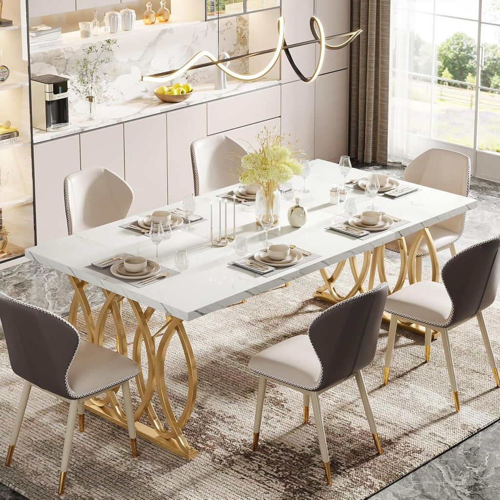 Tribesigns 63" Dining Table for 4 to 6, White and Gold Kitchen Table