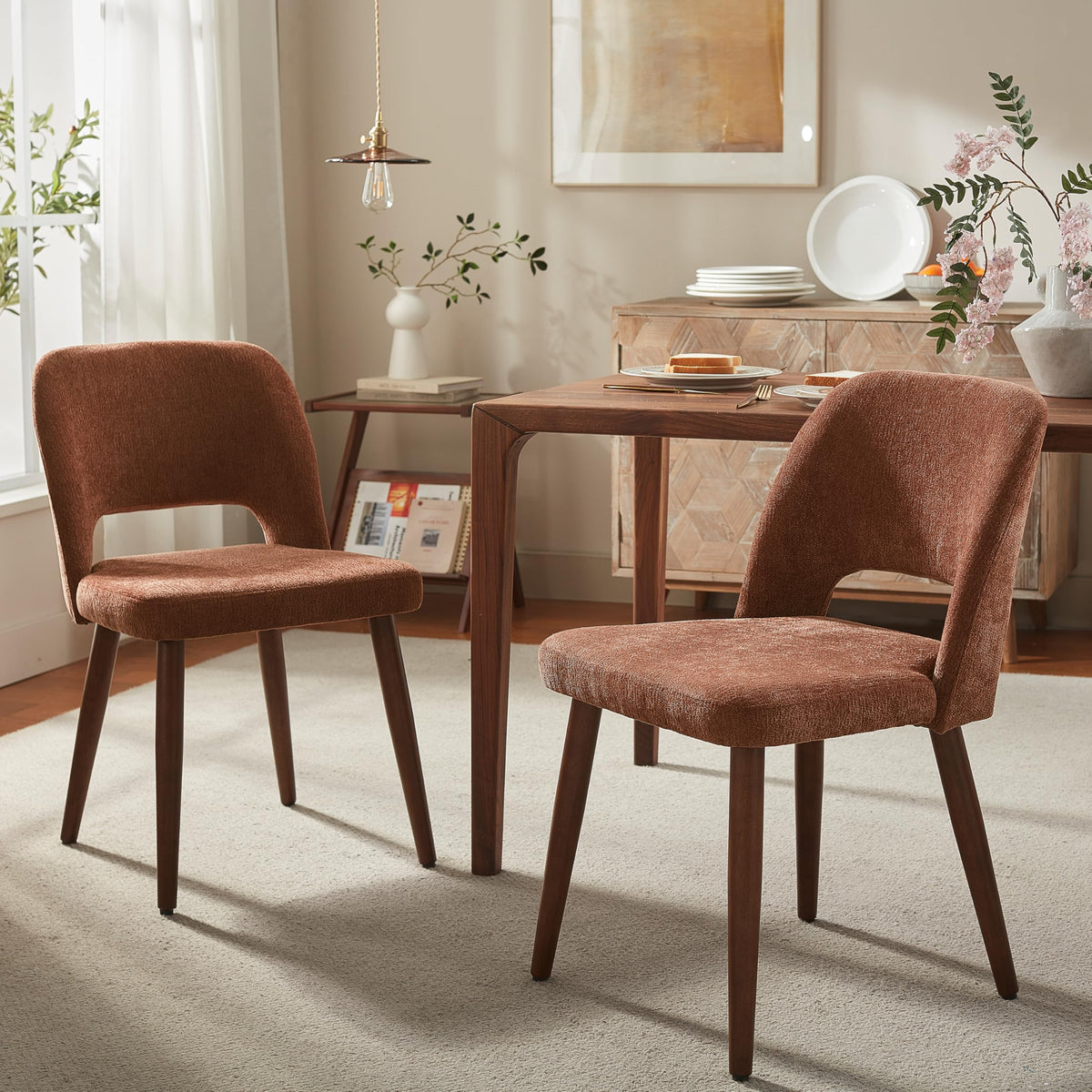 Usaint Wooden Dining Chairs Set of 4, Fabric Dining Room Chairs, Green
