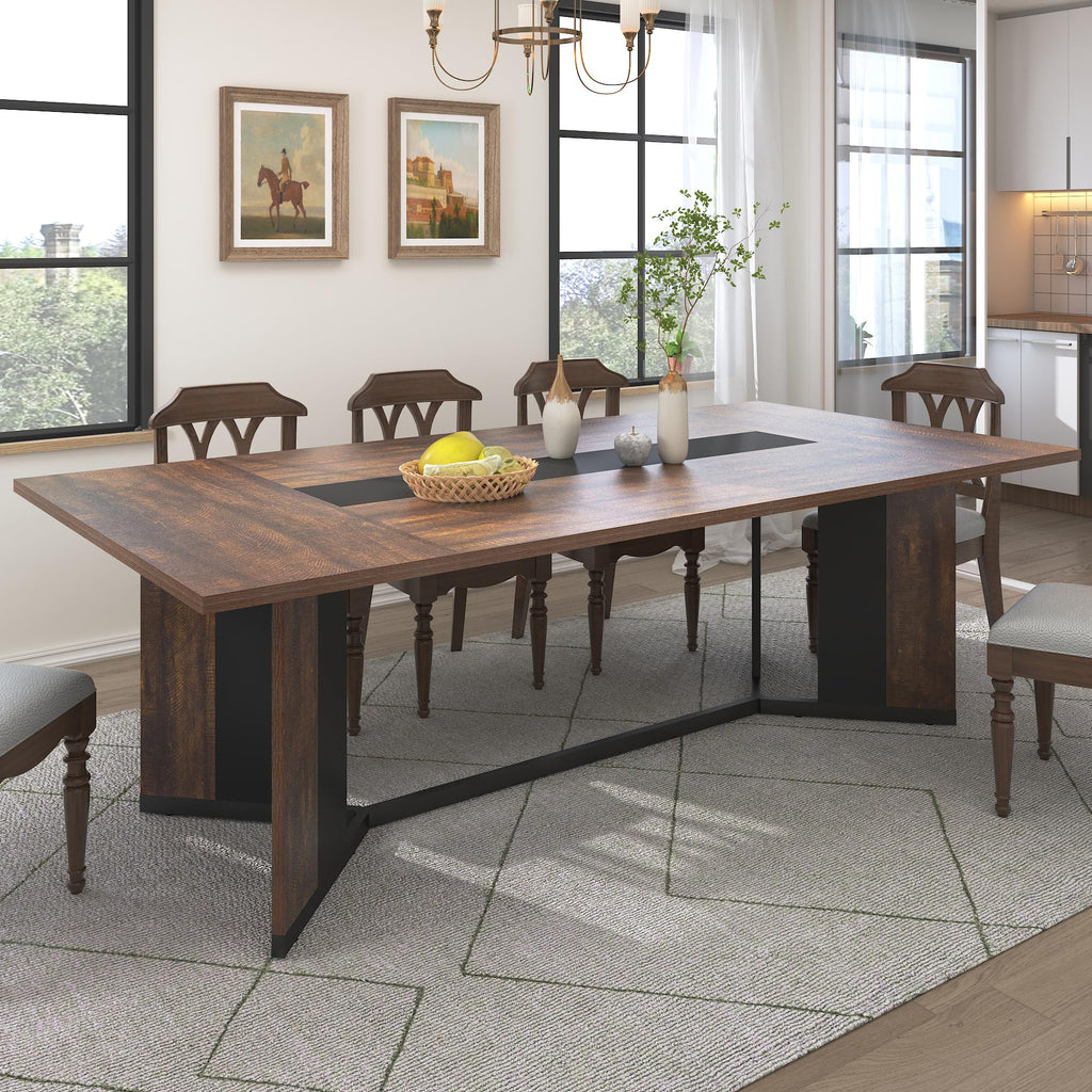 Hlivelood 94Inch Large Dining Table for 8 10 People,Wooden Rectangular Kitchen Table W/Waterproof Tabletop,Large Rectangle Furniture W/Adjustable Legs,Brown Dinner Table for Kitchen Dining Room(94IN)