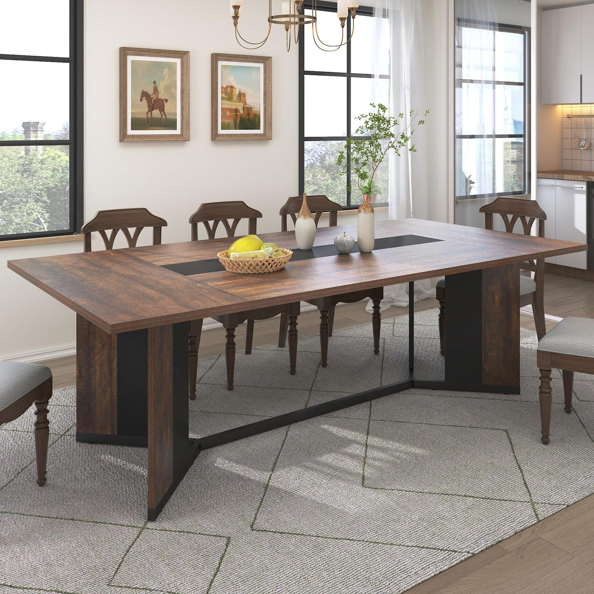 Hlivelood 94Inch Large Dining Table for 8 10 People,Wooden Rectangular Kitchen Table W/Waterproof Tabletop,Large Rectangle Furniture W/Adjustable Legs,Brown Dinner Table for Kitchen Dining Room(94IN)