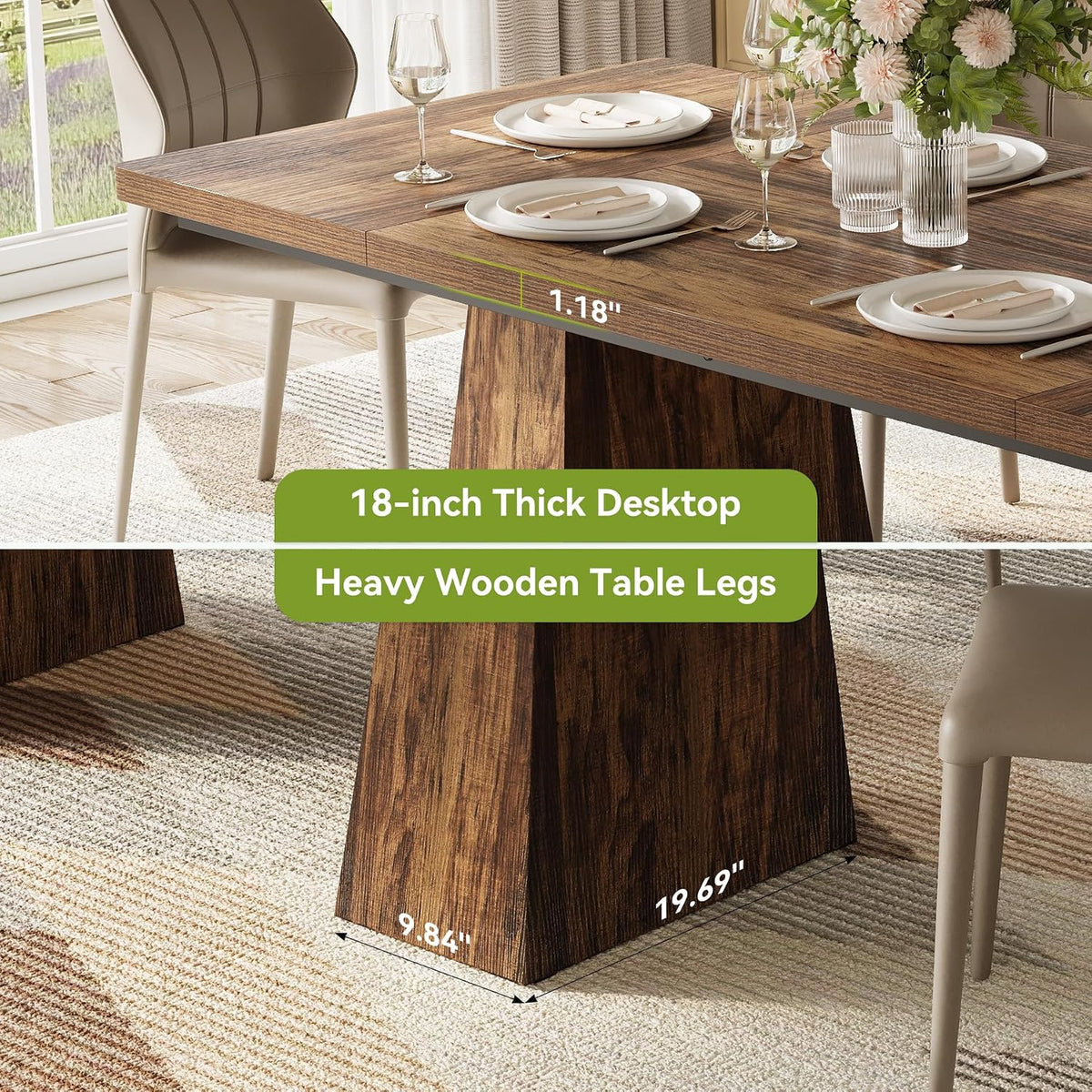 LITTLE TREE Dining Table for 4-6 People, Wooden Table, Rectangle Furniture with Heavy Duty Legs, Modern Kitchen Table for Home, Dining Room, Brown