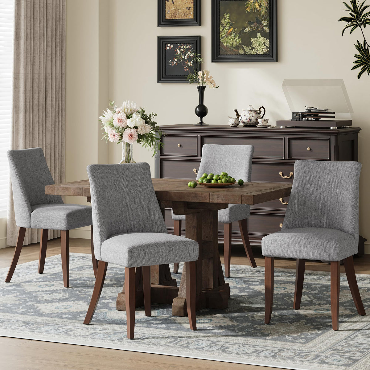 COLAMY Upholstered Dining Chairs Set of 6, Mid Century Modern Kitchen Chairs with Back, Farmhouse Fabric Side Dining Room Chairs with Wood Legs for Dining Room Restaurant, Brown