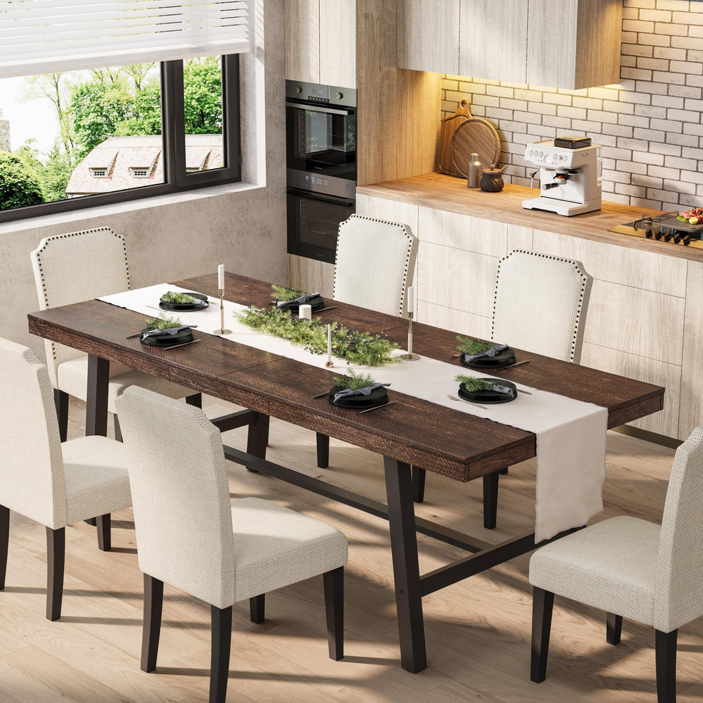 Garvee 79" Heavy Duty Kitchen Table, Rustic Dining Table, Brown