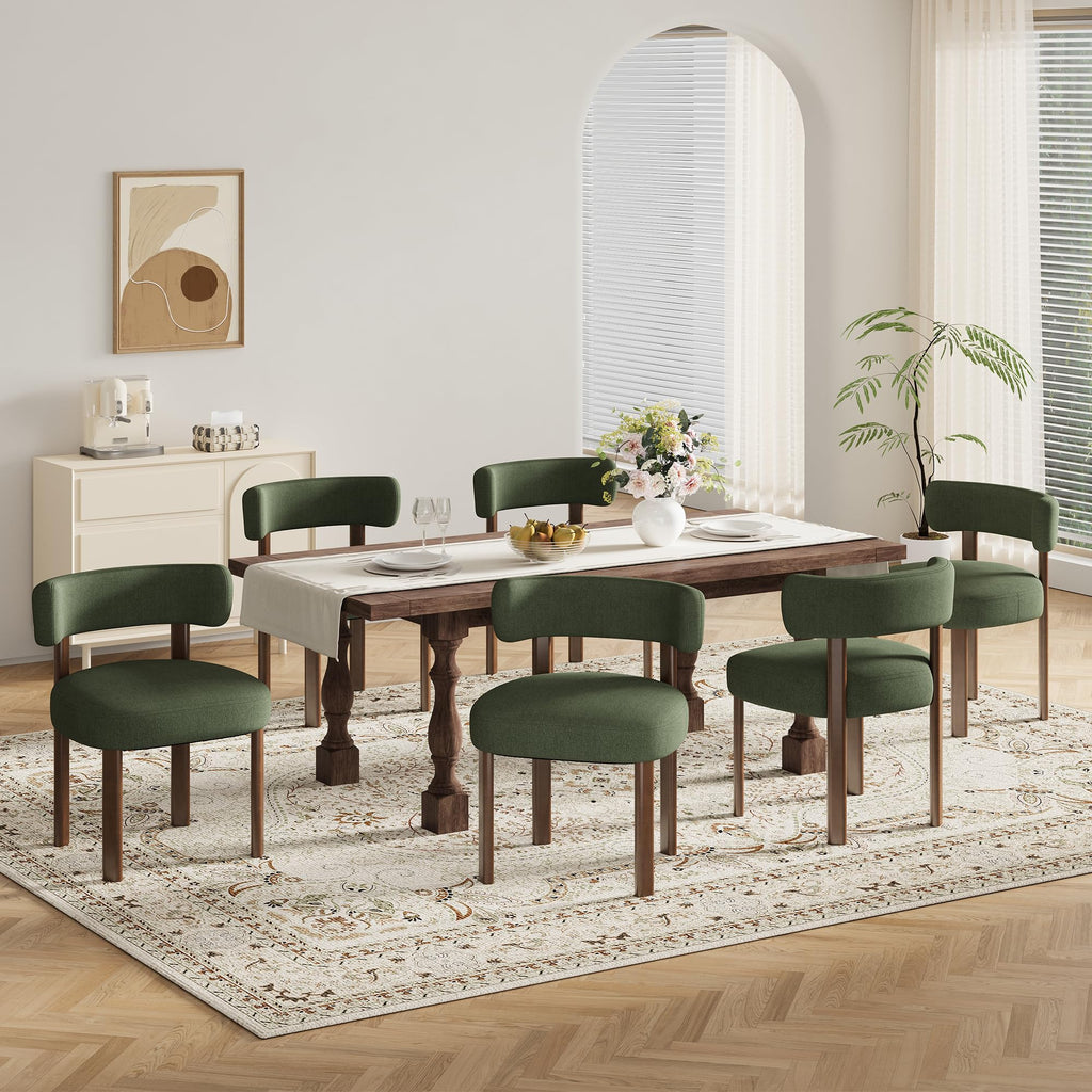 Wooden Dining Chairs Set of 2, Upholstered Kitchen Chairs with Solid Wood Legs, Mid Century Dining Room Chair with Ergonomic Curved Backrest for Kitchen Dining Vanity, Green