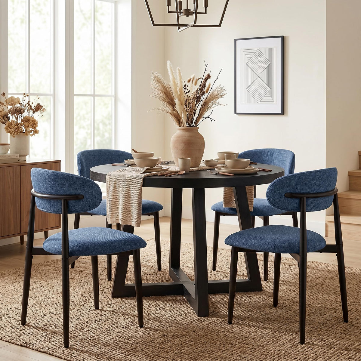 UVV Dining Chairs Set of 4, Metal Kitchen Chairs with Modern Fabric Upholstered for Dining Room, Beige