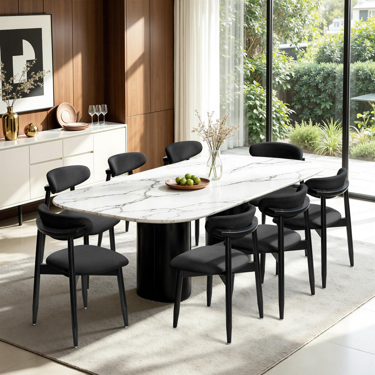 CHUN YI Dining Chairs Set of 4, Upholstered Wooden Dining Room Chairs, Mid Century Modern Fabric Kitchen Chair with Ergonomic Curved Backrest, Beige (Only Chairs)