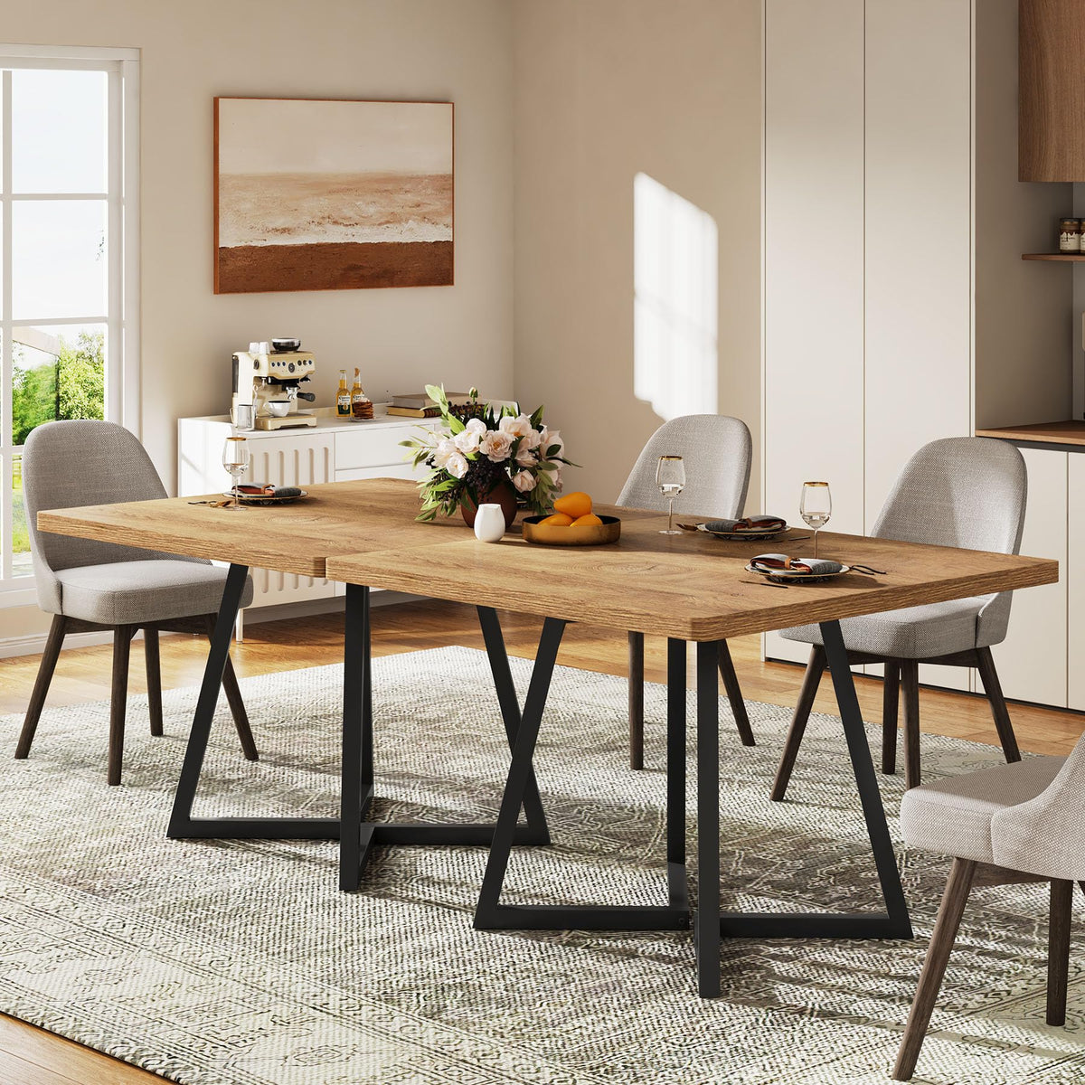 Tribesigns Square Dining Table for 2, 31.5" Industrial Dinner Table with Metal Base, Kitchen Table for Dining Room, Small Space, Apartment