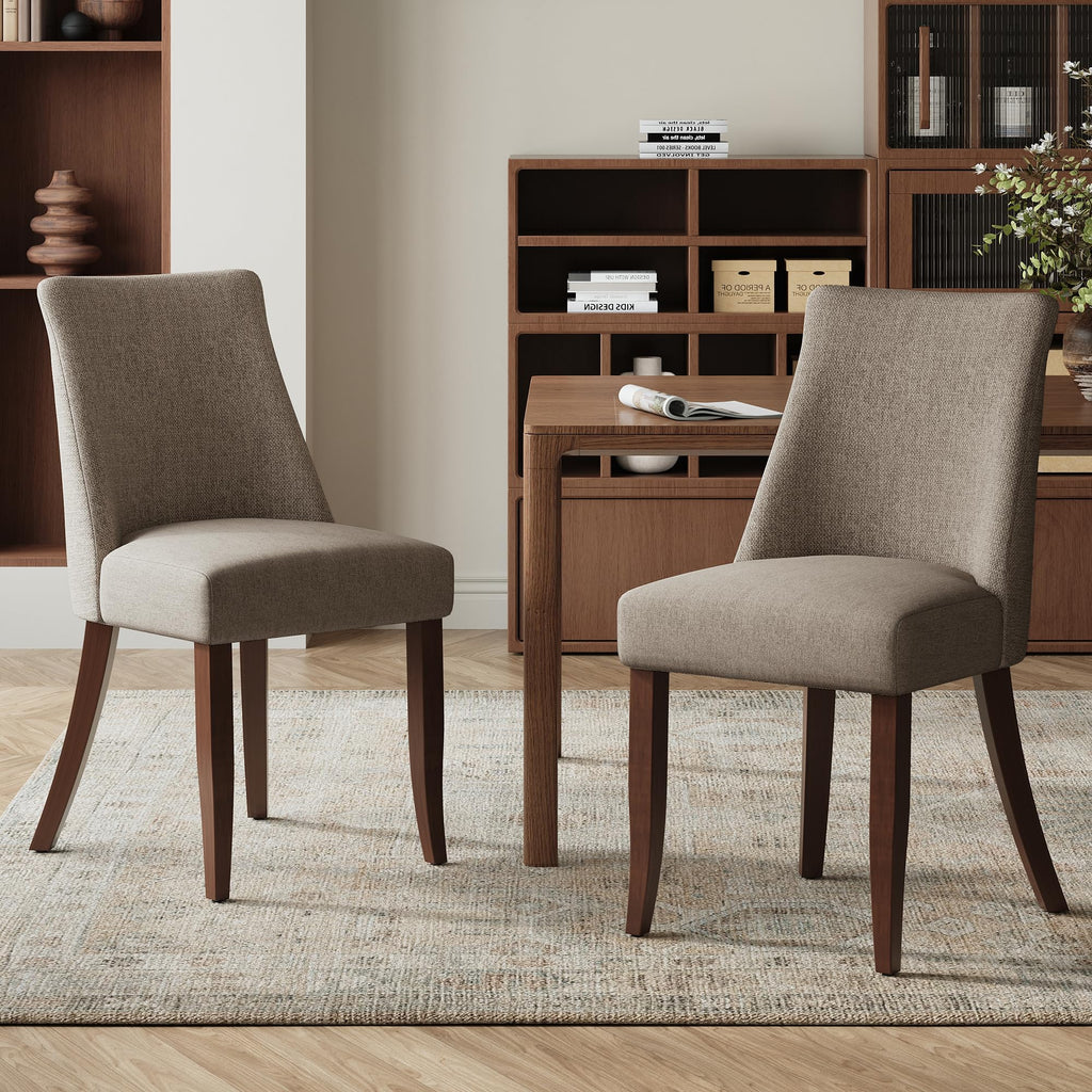 COLAMY Upholstered Dining Chairs Set of 6, Mid Century Modern Kitchen Chairs with Back, Farmhouse Fabric Side Dining Room Chairs with Wood Legs for Dining Room Restaurant, Brown