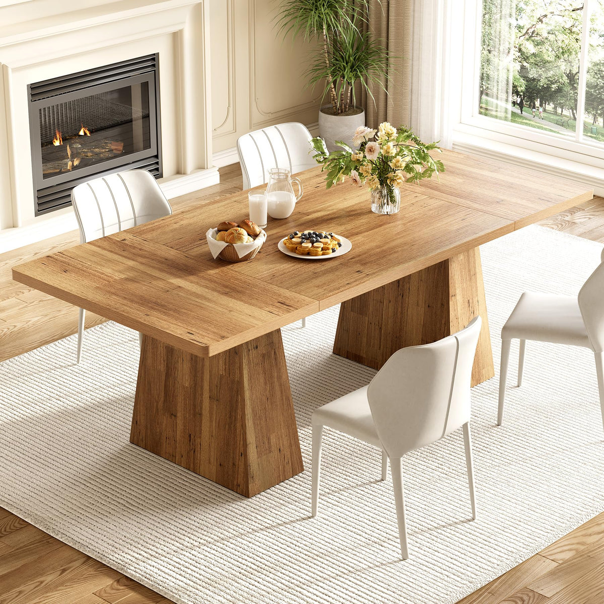 Rectangle Dining Table for 4-6 People,Wooden Table with Heavy Duty Legs