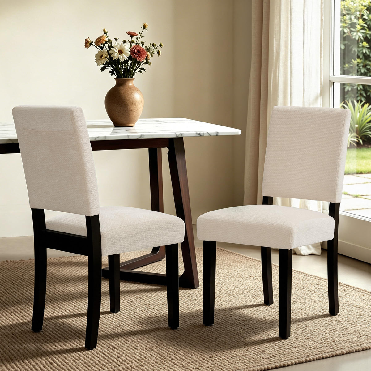 CHUN YI Dining Chairs Set of 4, Upholstered Dining Room Chairs, Modern Farmhouse Parsons Chairs with Solid Wood Legs & Fabric Padded Seat for Kitchen/Living Room/Restaurant, Beige