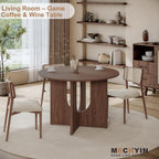 MECHYIN Round Dining Table for 4, 43" Mid Century Kitchen Table with Sculptural U-Shaped Pedestal Base, Walnut Dinner Table for Kitchen, Dining Room, Apartment