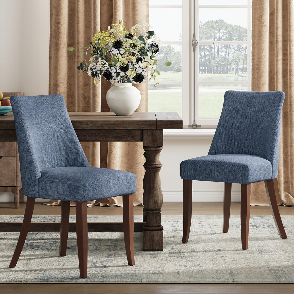 COLAMY Upholstered Dining Chairs Set of 6, Mid Century Modern Kitchen Chairs with Back, Farmhouse Fabric Side Dining Room Chairs with Wood Legs for Dining Room Restaurant, Brown