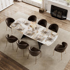 Extendable Dining Table with Leaf, 78"-110" Rectangular Sintered Stone, Marble-Look Top, Seats 6-14, Metal Base, Easy-Clean, Heat & Scratch Resistant, Dining Room/Kitchen Table for Family Gatherings