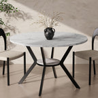 42" Round Dining Table for 4, Farmhouse Kitchen Table with Storage, Space Saving Circle Dinner Table, Rustic Wood Kitchen & Dining Room Tables with Metal Legs for Home, Apartment, Office, Restaurant