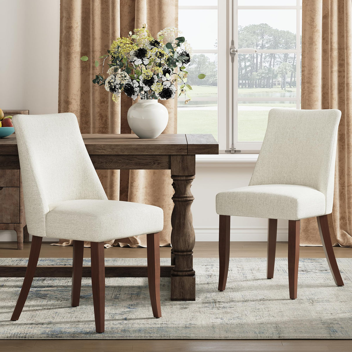 COLAMY Upholstered Dining Chairs Set of 6, Mid Century Modern Kitchen Chairs with Back, Farmhouse Fabric Side Dining Room Chairs with Wood Legs for Dining Room Restaurant, Brown