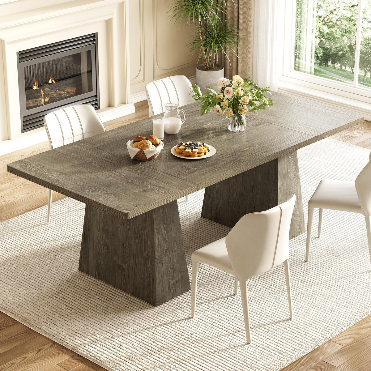 Rectangle Dining Table for 4-6 People,Wooden Table with Heavy Duty Legs