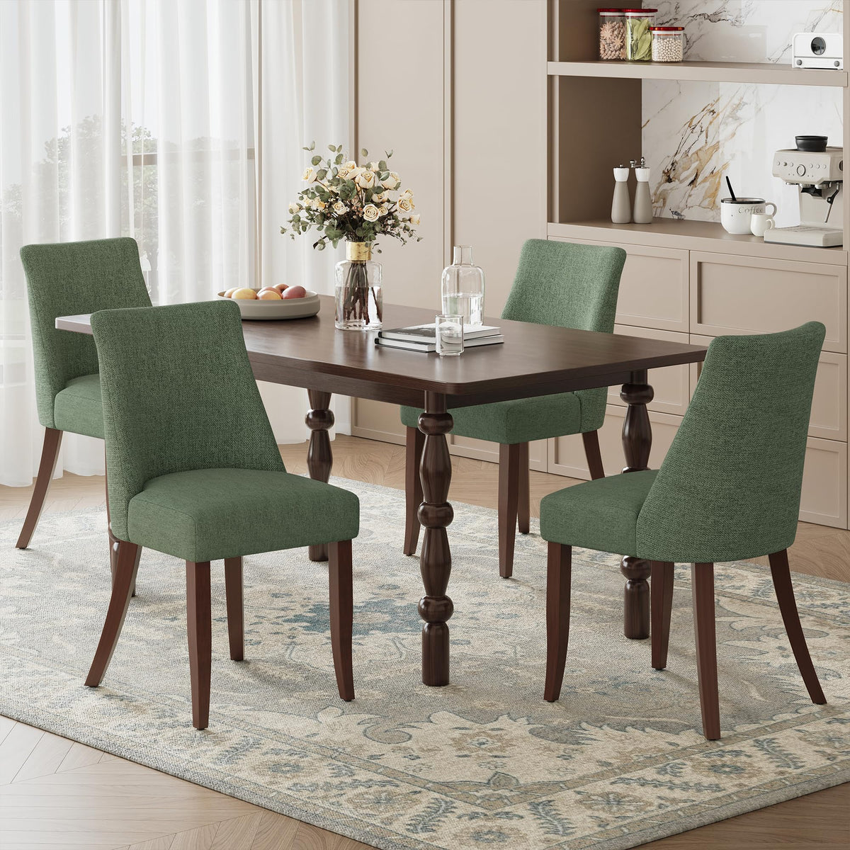 COLAMY Upholstered Dining Chairs Set of 6, Mid Century Modern Kitchen Chairs with Back, Farmhouse Fabric Side Dining Room Chairs with Wood Legs for Dining Room Restaurant, Brown