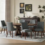 COLAMY Upholstered Dining Chairs Set of 6, Mid Century Modern Kitchen Chairs with Back, Farmhouse Fabric Side Dining Room Chairs with Wood Legs for Dining Room Restaurant, Brown