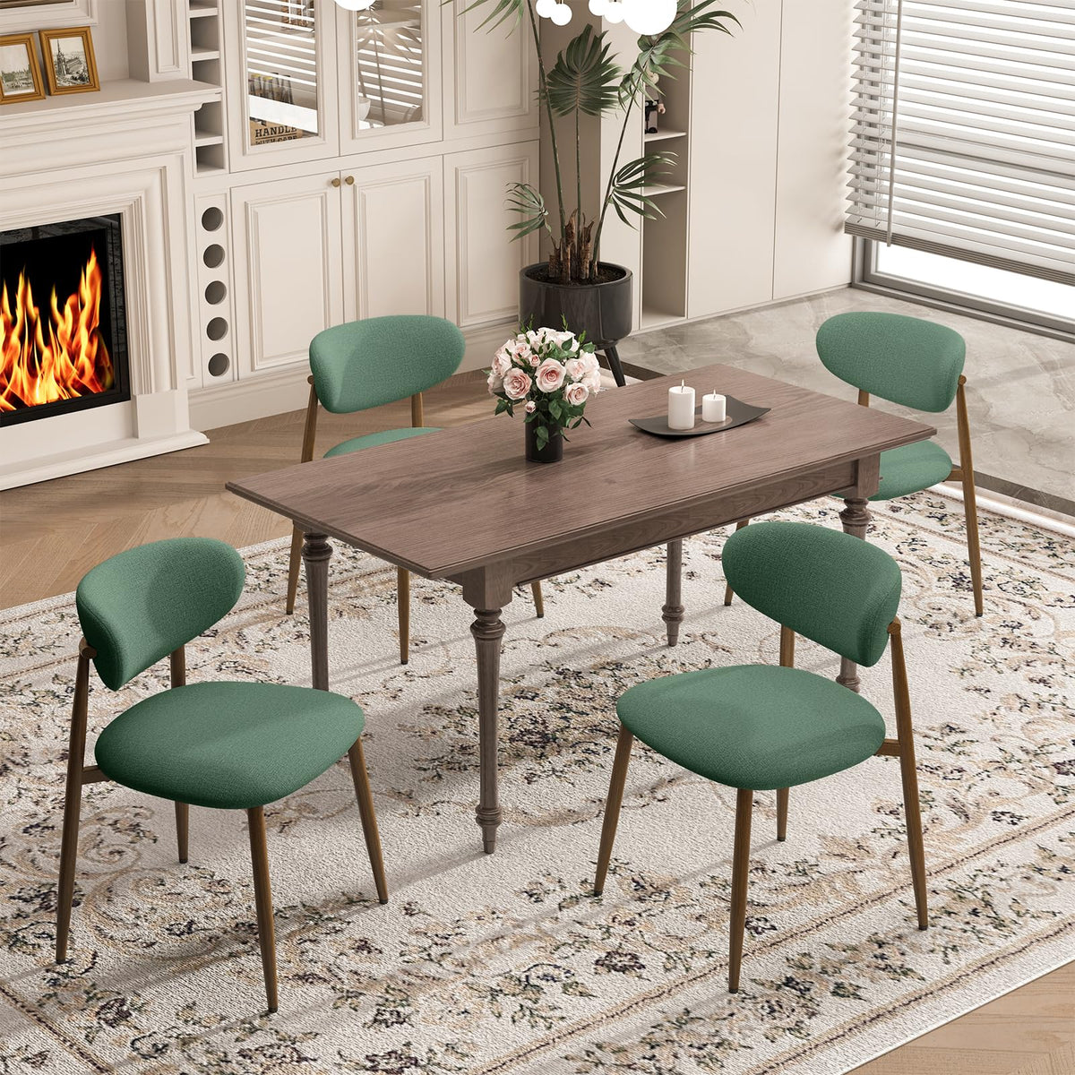 MALOL Dining Chairs Set of 4, Curved Back Kitchen Room Chairs with Metal Legs and Anti Slip Pads, Upholstered Dining Chair for Home and Restaurant, Beige