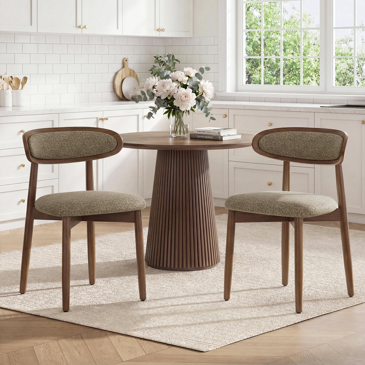Wooden Dining Chairs set of 4, Farmhouse Dinner Chairs with Curved Back