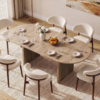 55"-70.8" Extendable Oval Dining Table for 4-8 with Built-in Flip Leaf