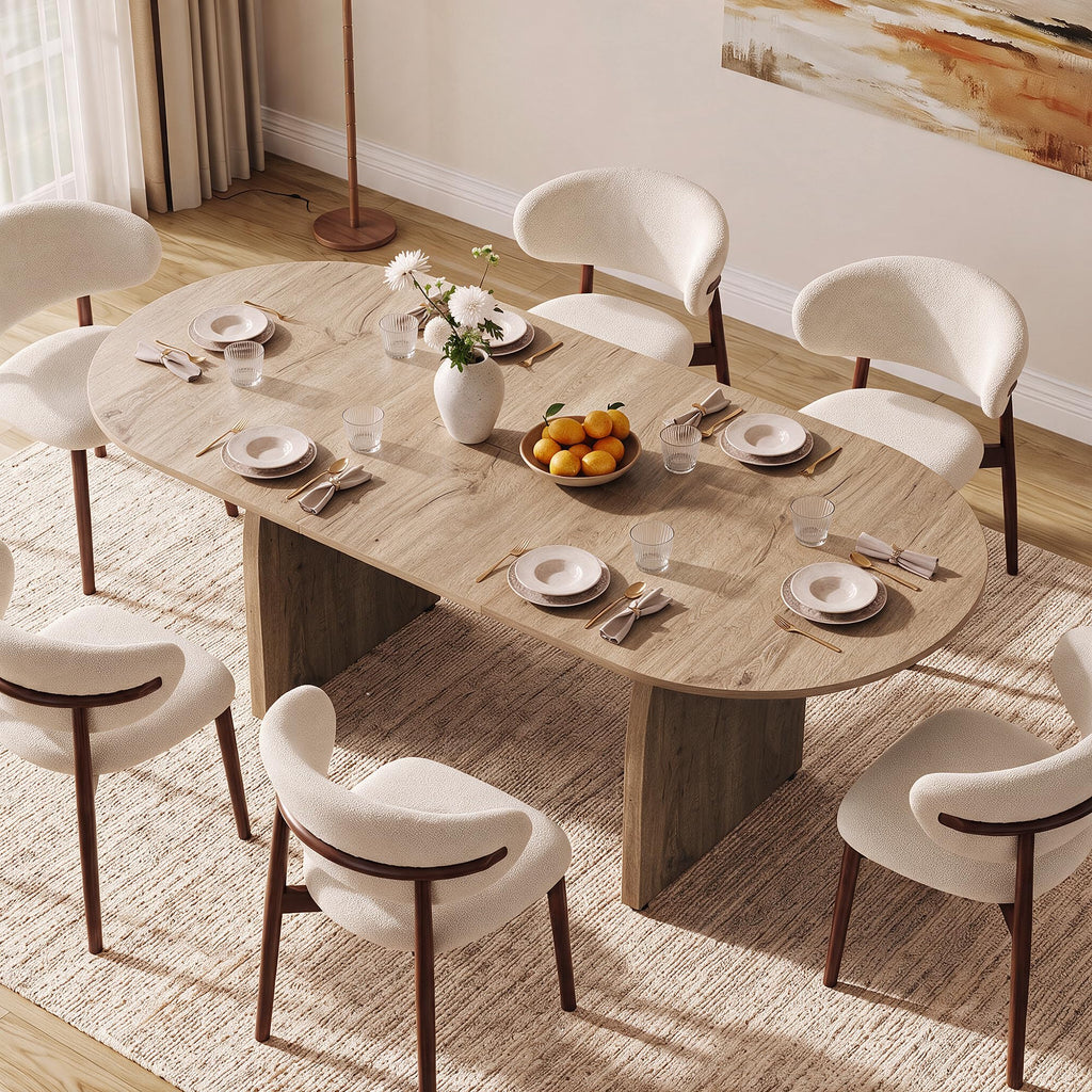 55"-70.8" Extendable Oval Dining Table for 4-8 with Built-in Flip Leaf