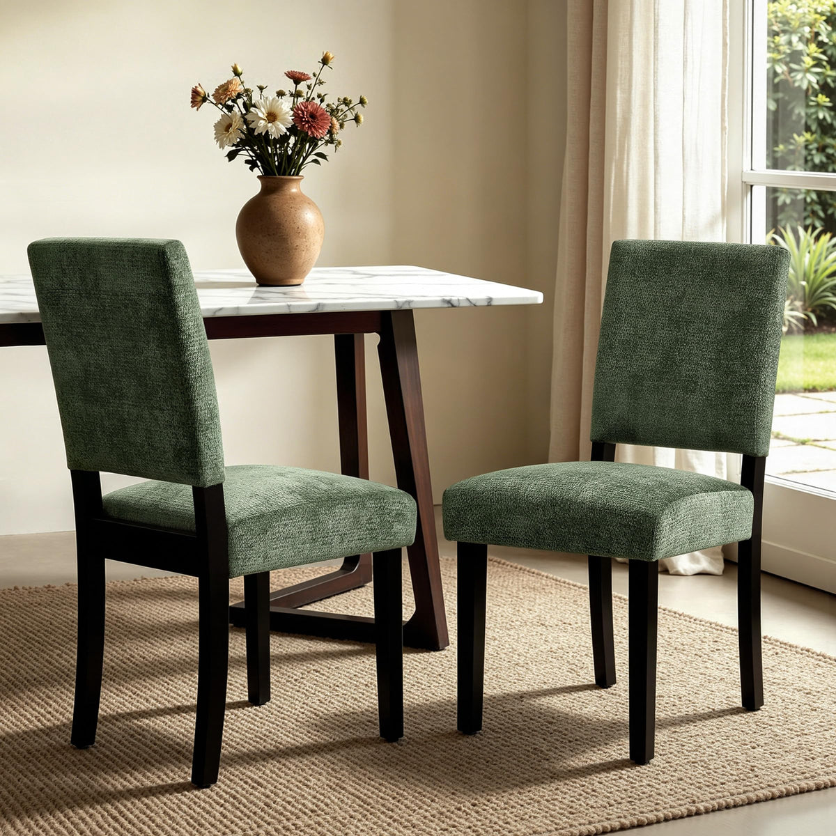 CHUN YI Dining Chairs Set of 4, Upholstered Dining Room Chairs, Modern Farmhouse Parsons Chairs with Solid Wood Legs & Fabric Padded Seat for Kitchen/Living Room/Restaurant, Beige