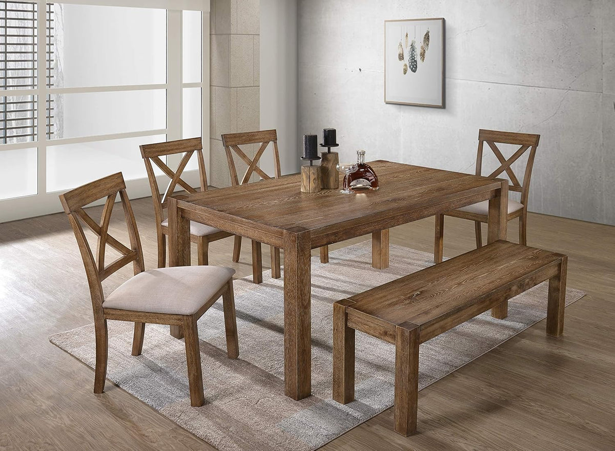 Janet 60" Transitional Rectangular Wood Dining Table with 4 Straight Legs, Large Solid Farmhouse Style Kitchen Furniture for 6 People, Essential Home Dining Room Centerpiece, Antique Natural Oak