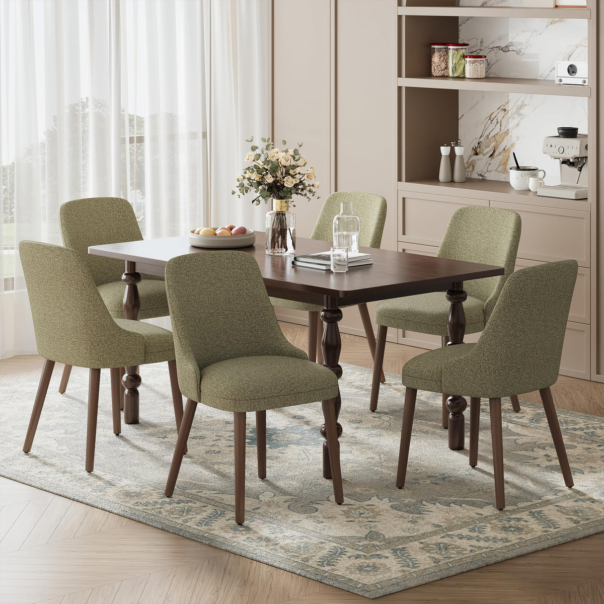MALOL Upholstered Dining Chairs Set of 4 with High-Back, Beige