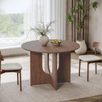 MECHYIN Round Dining Table for 4, 43" Mid Century Kitchen Table with Sculptural U-Shaped Pedestal Base, Walnut Dinner Table for Kitchen, Dining Room, Apartment
