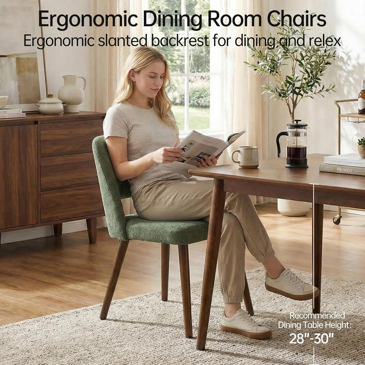 Usaint Wooden Dining Chairs Set of 4, Fabric Dining Room Chairs, Green