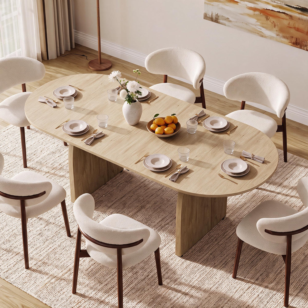 55"-70.8" Extendable Oval Dining Table for 4-8 with Built-in Flip Leaf