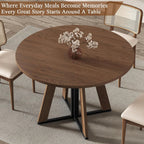 MECHYIN 42 inch Round Dining Table for 4, Farmhouse Kitchen Table, Round Dining Room Table with Metal Legs for Small Spaces & Apartment, Space-Saving Circle Wood Dinner Table, Walnut